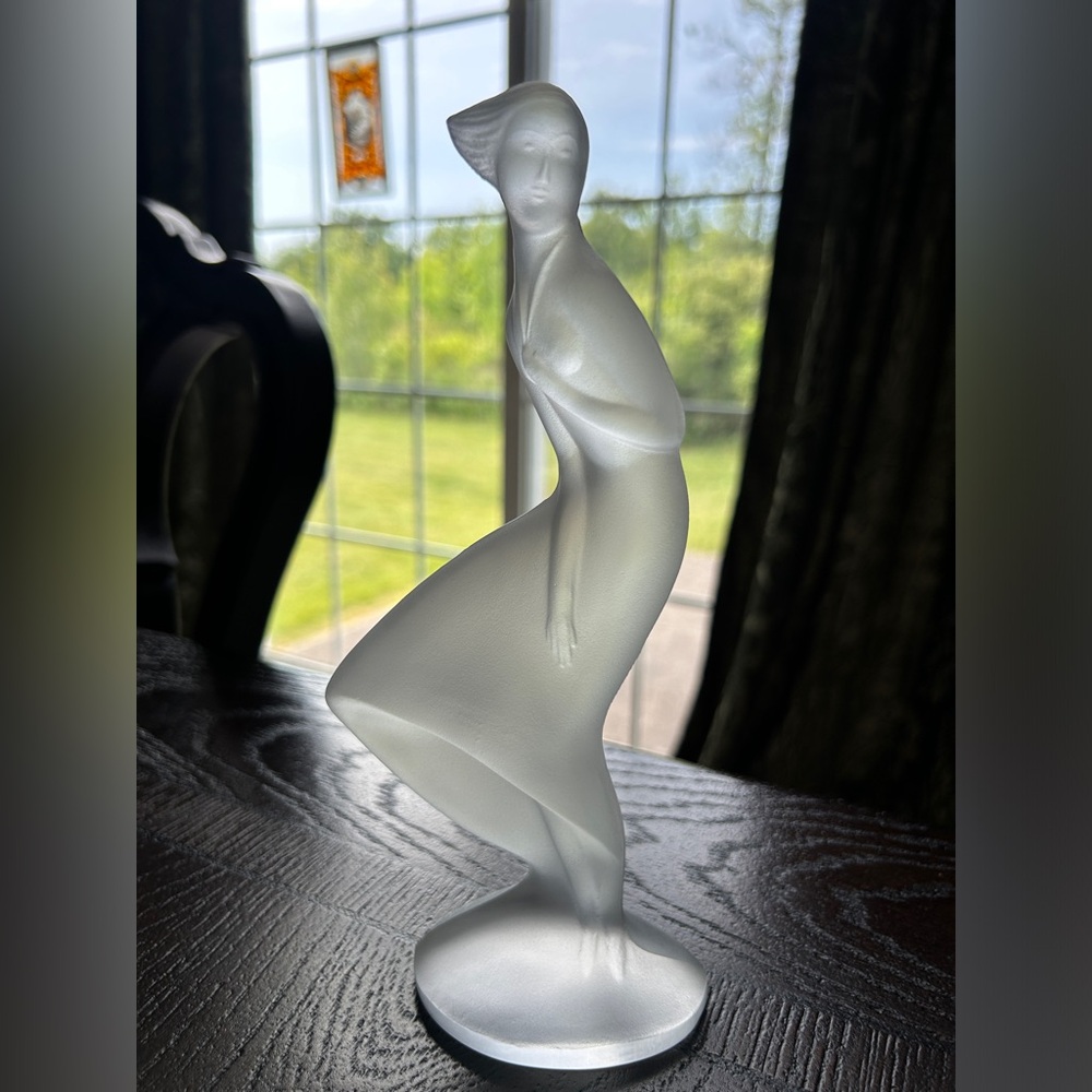 Vintage Frosted Glass Sculpture by Curt Schlevogt Glassworks Girl in the Wind